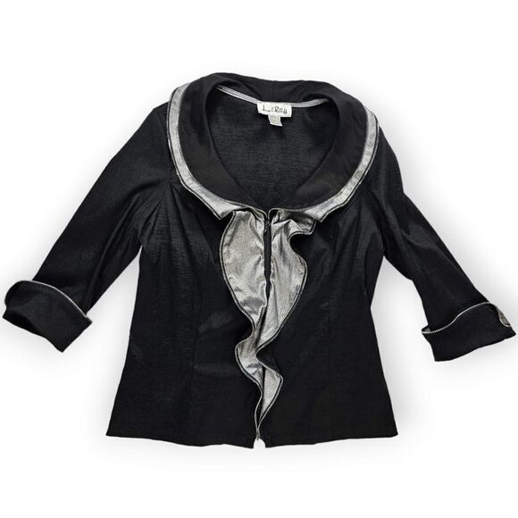 Joseph Ribkoff Tops - Joseph Ribkoff Ruffle Zip‎ Down Black Blouse With Zipper Accents Women's Size 10